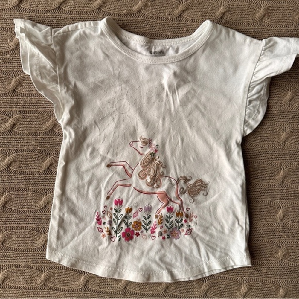 EUC Carter's Baby Girl Tee Shirt, Flower Pony, 18 Months